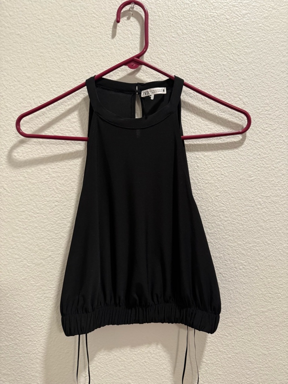 Zara Black Halter Tank with Drawstring Hem